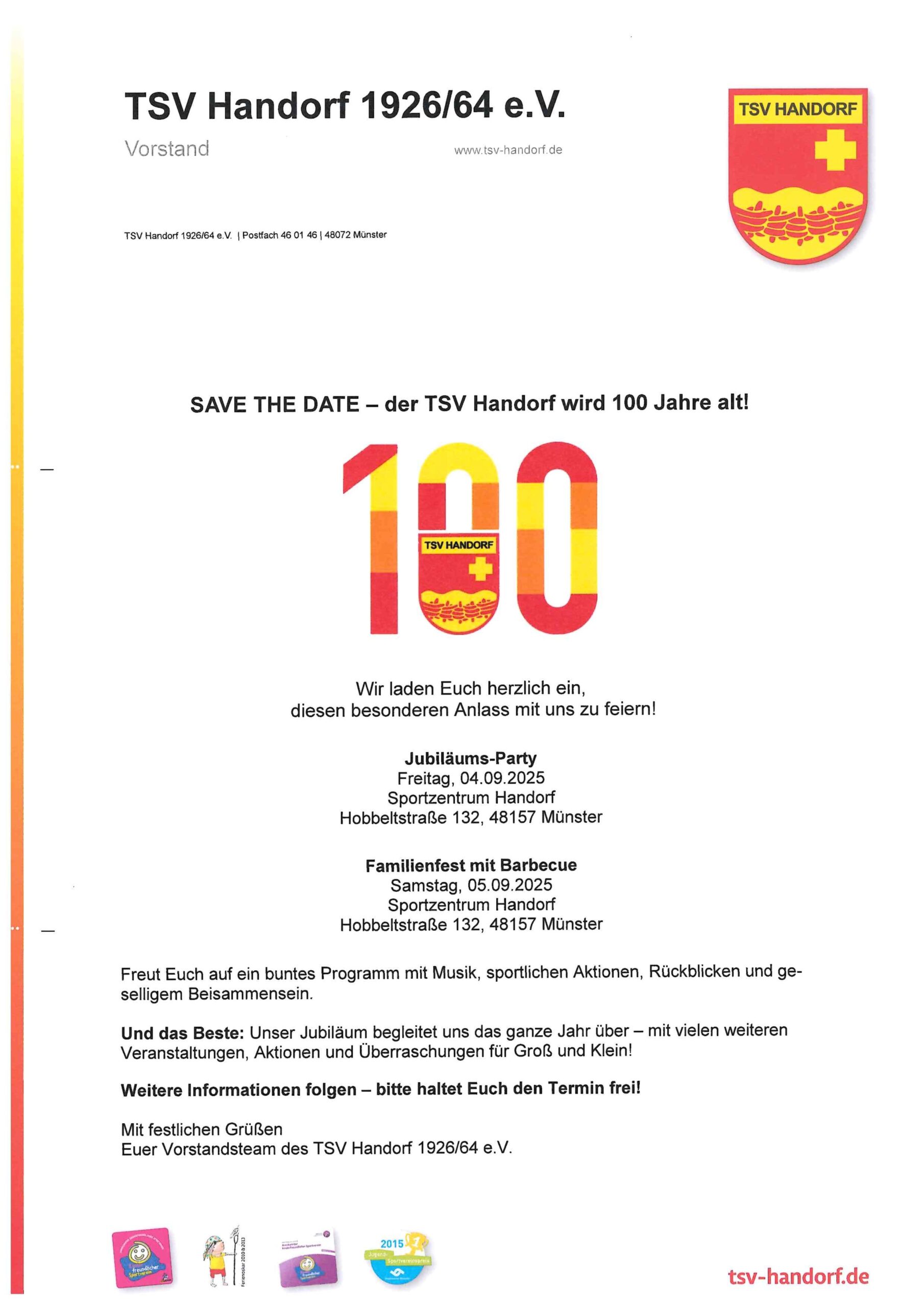 Der TSV Handorf wird 100 Jahre alt Feier 